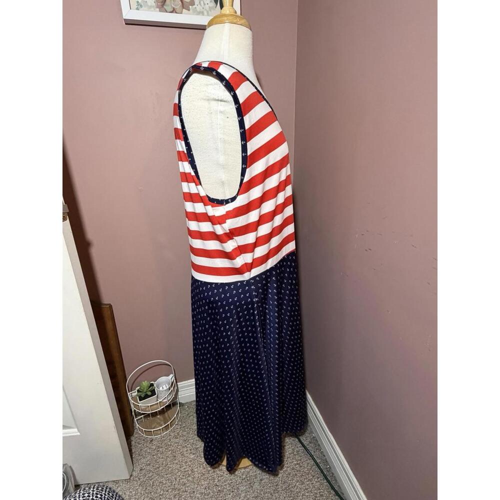LuLaRoe Nicki Dress 3XL Patriotic Red White Blue Anchors Sleeveless - Picture 4 of 10